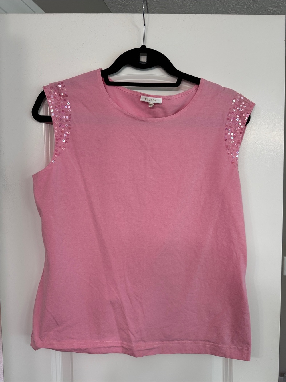 Escada Pink Sequin-Trim Sleeveless Knit Tank